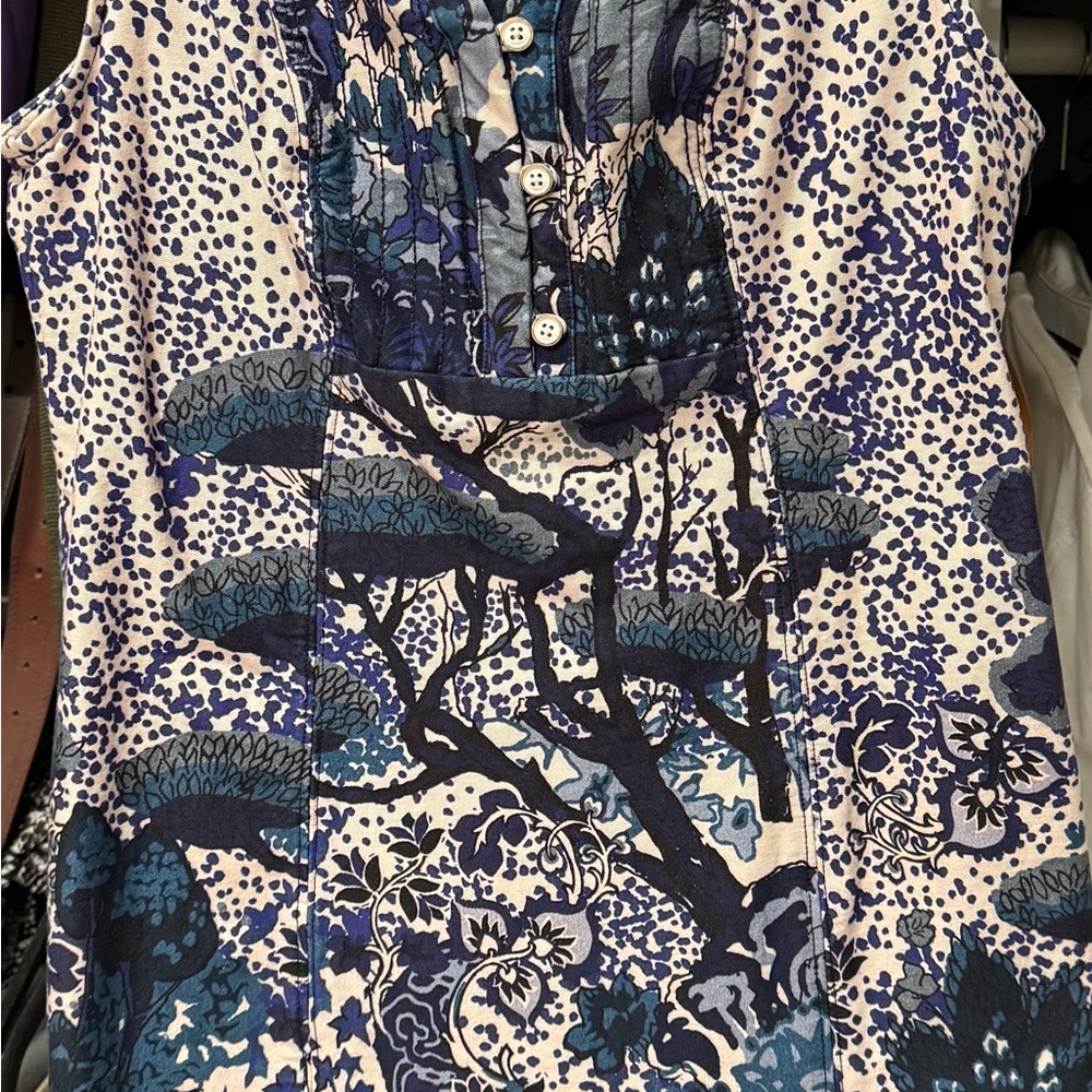 Anthropologie Maeve Blue and Cream Patterned Top